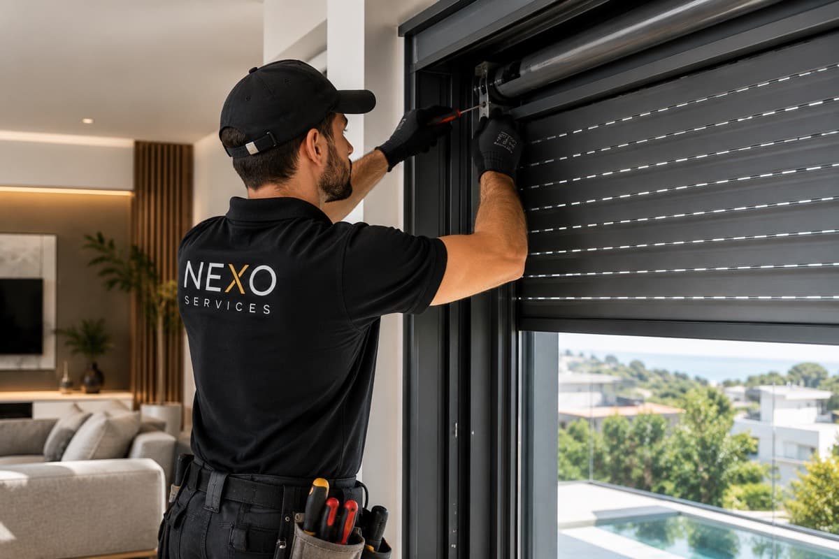 Técnico Nexo Services a reparar um estore ao domicílio